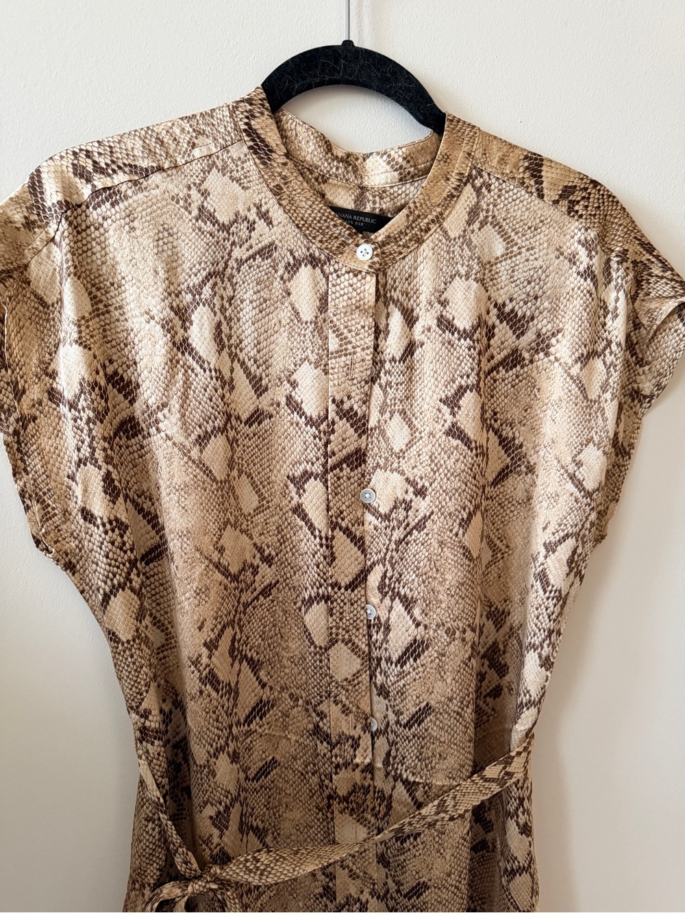 NWOT Banana Republic Serenade 100% Silk Snake-Print Midi Shirt Dress - Picture 7 of 10